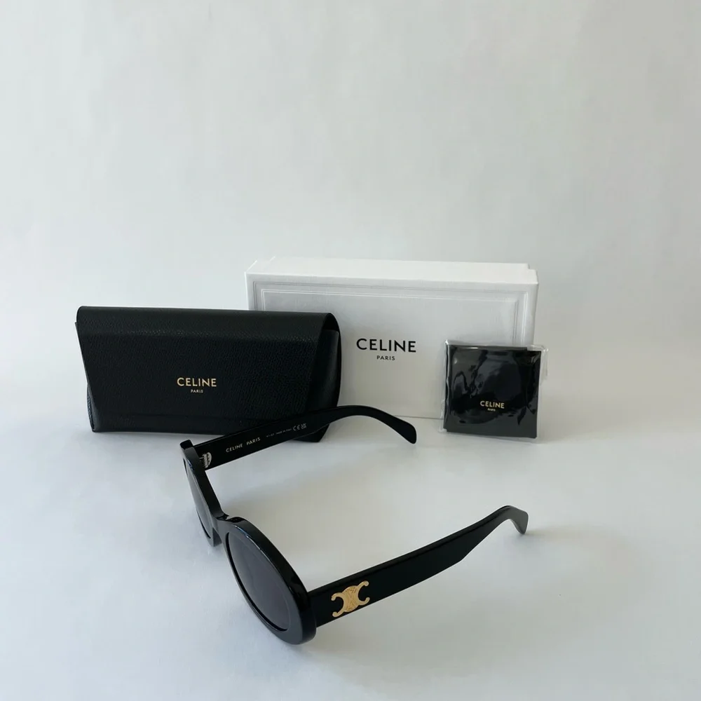 NWT CELINE Oval Triomphe Sunglasses, Black Acetate, 100% AUTHENTIC!! - Picture 4 of 10
